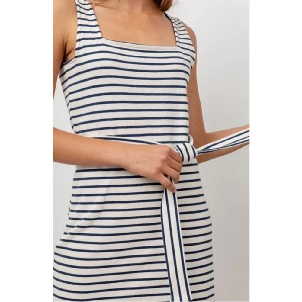 Rails Women's Taylin Chalk Navy Stripe Cotton Tank Midi Dress Belted Nautical L - Picture 4 of 13